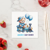 Teddybeer op een Blue Train Boy Baby shower Servet (Insitu)