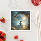 Teddybeer op een boomschommel met vuurvliegjes servet (Insitu)