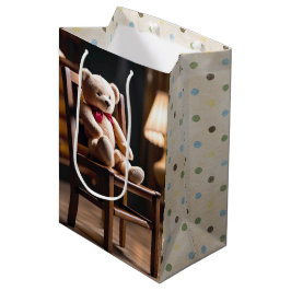 Teddybeer op een stoel met stippen medium cadeauzakje