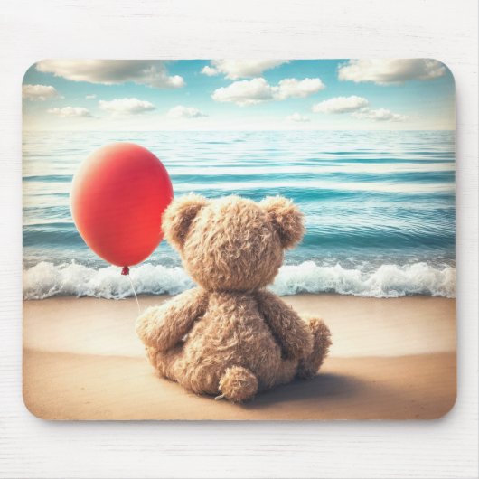Teddybeer op een strand met ballon muismat (Voorkant)