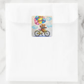 Teddybeer op fiets met ballonnen vierkante sticker (Tas)