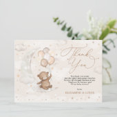 Teddybeer op Halve Maan | Ballonnen Wolken Sterren Bedankkaart (Staand voorkant)