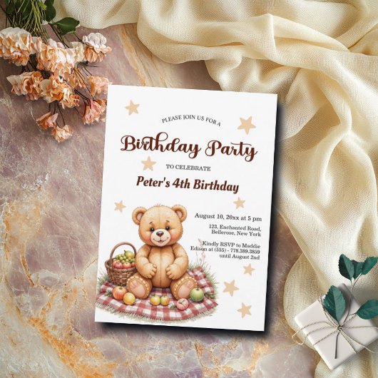 Teddybeer op het 4e verjaardagsfeestje kaart