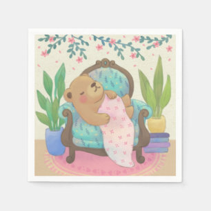 Teddybeer op illustratie van antieke fauteuil servet