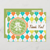 Teddybeer op kleurrijke Argyle Briefkaart (Voorkant / Achterkant)
