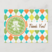 Teddybeer op kleurrijke Argyle Briefkaart (Voorkant)