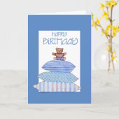 Teddybeer op kussens Verjaardag Kaart (Gele Bloem)