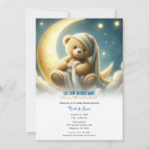 Teddybeer op Maan Glansende Sterren Baby Shower Kaart