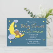 Teddybeer op Moon BABY SHOWER Stars Invitation Kaart (Staand voorkant)