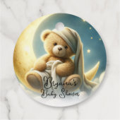 Teddybeer op Moon Glow Stars Baby shower Bedankjes Labels (Achterkant)