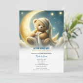 Teddybeer op Moon Glow Stars Baby shower Kaart (Staand voorkant)