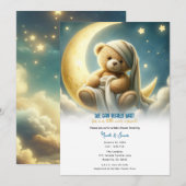 Teddybeer op Moon Glow Stars Baby shower Kaart (Voorkant / Achterkant)