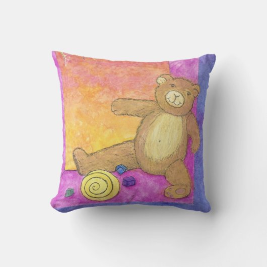 teddybeer op paarse kussen (Voorkant)