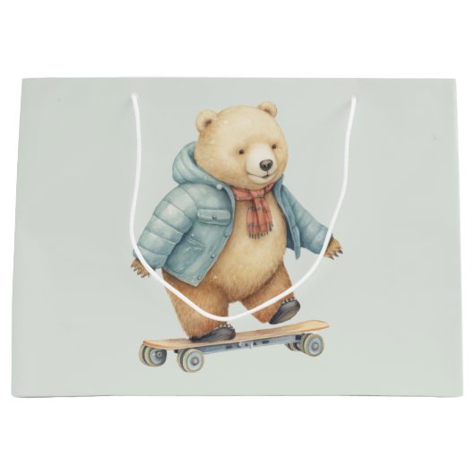 Teddybeer op schaatsen bord groot cadeauzakje (Voorkant)