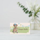 Teddybeer op Scooter Baby shower Luier Raffle Visitekaartje (Staand voorkant)