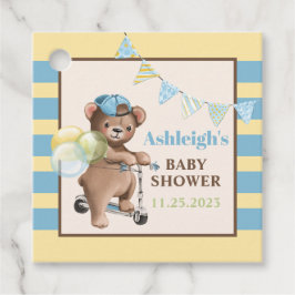 Teddybeer op scooter, gestreept Baby shower Bedankjes Labels