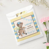 Teddybeer op scooter, gestreept Baby shower Bedankzakje (Gezegeld)