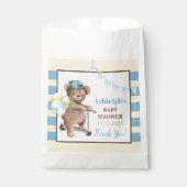 Teddybeer op scooter, gestreept Baby shower Bedankzakje (Voorkant)