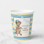 Teddybeer op scooter, gestreept Baby shower Papieren Bekers (Achterkant)