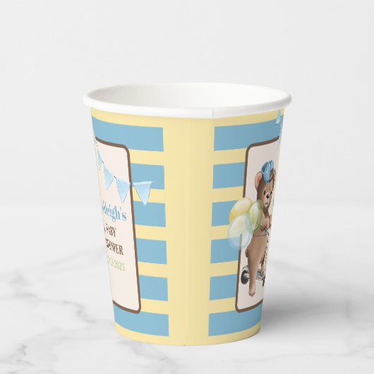 Teddybeer op scooter, gestreept Baby shower Papieren Bekers (Rechts)