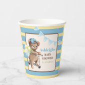 Teddybeer op scooter, gestreept Baby shower Papieren Bekers (Voorkant)