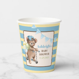 Teddybeer op scooter, gestreept Baby shower Papieren Bekers