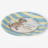 Teddybeer op scooter, gestreept Baby shower Papieren Bordje (Gekanteld)