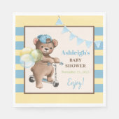 Teddybeer op scooter, gestreept Baby shower Servet (Voorkant)