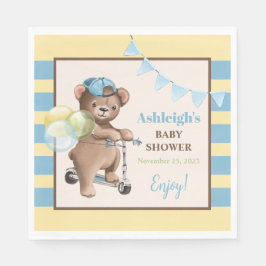 Teddybeer op scooter, gestreept Baby shower Servet