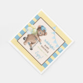Teddybeer op scooter, gestreept Baby shower Servet (Hoek)