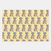 Teddybeer op scooter, gestreept, ballonnen inpakpapier vel (Voorkant)