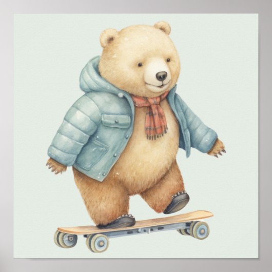 Teddybeer op skateboard poster (Voorkant)