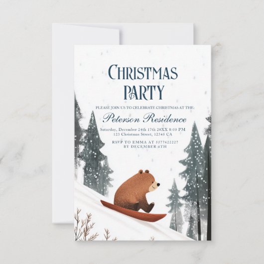 Teddybeer op sneeuw slee kerstfeest kaart (Voorkant)