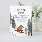 Teddybeer op sneeuw slee kerstfeest kaart (Staand voorkant)