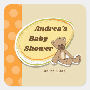teddybeer Oranje retro Baby shower Vierkante Sticker