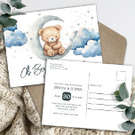 Teddybeer Over de Maan Baby shower Briefkaart<br><div class="desc">Mooie teddybeer waterverf graphics in tinten van bruin,  bruin en blauw. Geweldig baby boy baby shower thema. Waterverf wolken,  maansterren en schattige teddybeer. Aangepaste / gepersonaliseerde baby shower uitnodigingen. Verkrijgbaar als digitale download. Zoek naar overeenkomende objecten in de rubriek Mijn baby shower in de winkel.</div>
