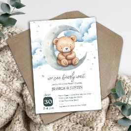 Teddybeer Over de Maan Baby shower Kaart
