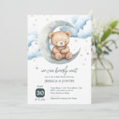 Teddybeer Over de Maan Baby shower Kaart (Staand voorkant)