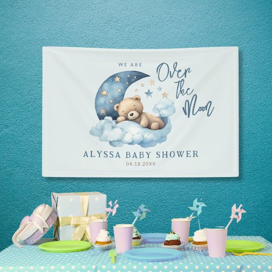 Teddybeer Over de Maan Baby shower Spandoek