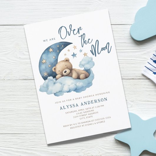 Teddybeer over de maan Baby shower uitnodiging