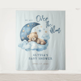 Teddybeer Over de Maan Baby shower Wandkleed