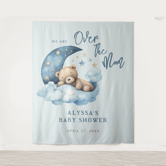 Teddybeer Over de Maan Baby shower Wandkleed (Voorkant)