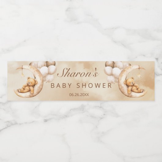 Teddybeer Over de Maan Baby shower Waterfles Etiket (Enkel label)