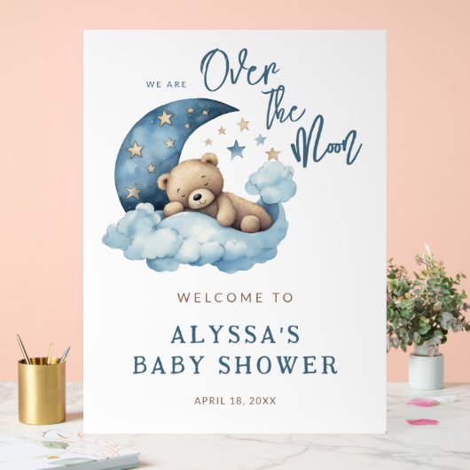 Teddybeer Over de Maan Baby shower Welkom Acryl Bord (Huwelijk)