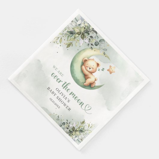 Teddybeer over de maan boho groen servet (Hoek)