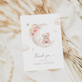 Teddybeer Over De Maan Neutrale Baby Shower  Bedankkaart