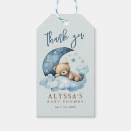 Teddybeer over het Moon Blue Baby shower Cadeaulabel