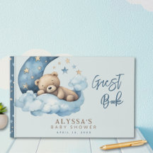 Teddybeer over het Moon Blue Baby shower