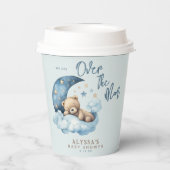 Teddybeer over het Moon Blue Baby shower Papieren Bekers (Achterkant)