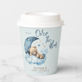 Teddybeer over het Moon Blue Baby shower Papieren Bekers
